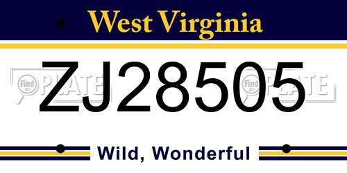 ZJ28505 West Virginia License Plate