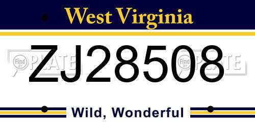 ZJ28508 West Virginia License Plate