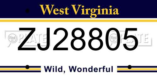 ZJ28805 West Virginia License Plate