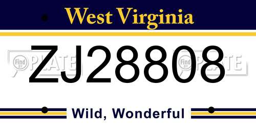 ZJ28808 West Virginia License Plate
