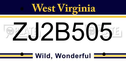 ZJ2B505 West Virginia License Plate
