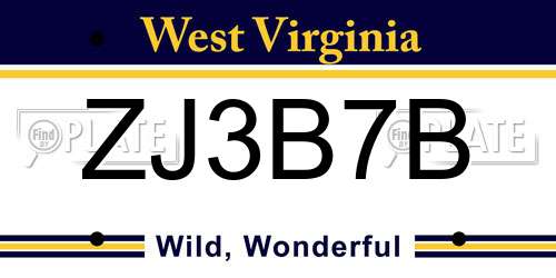 ZJ3B7B West Virginia License Plate