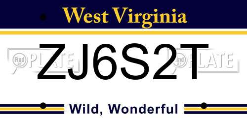 ZJ6S2T West Virginia License Plate