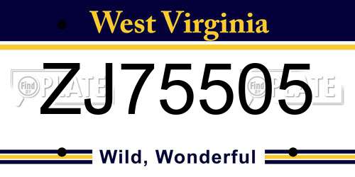 ZJ75505 West Virginia License Plate