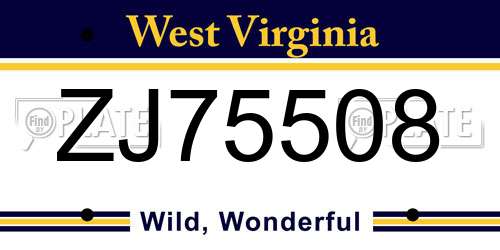 ZJ75508 West Virginia License Plate