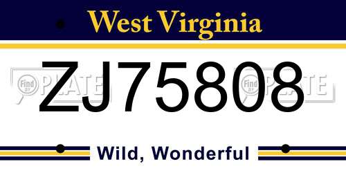 ZJ75808 West Virginia License Plate