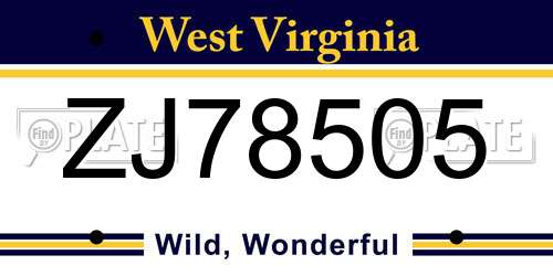 ZJ78505 West Virginia License Plate
