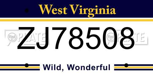 ZJ78508 West Virginia License Plate