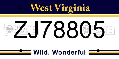 ZJ78805 West Virginia License Plate
