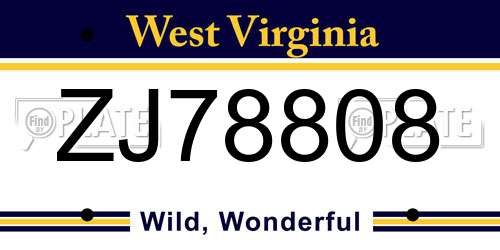 ZJ78808 West Virginia License Plate