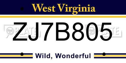 ZJ7B805 West Virginia License Plate