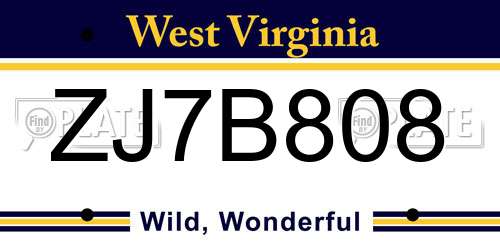 ZJ7B808 West Virginia License Plate