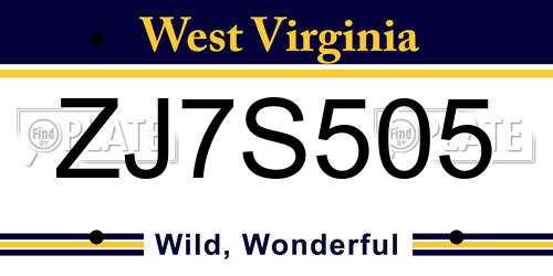 ZJ7S505 West Virginia License Plate