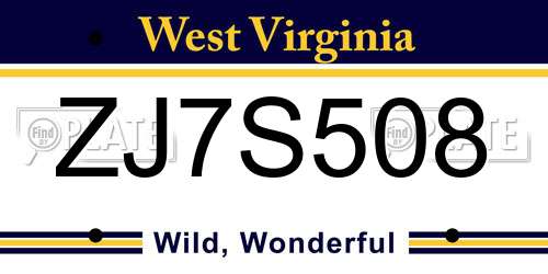 ZJ7S508 West Virginia License Plate