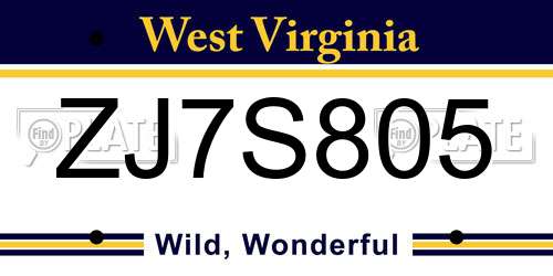 ZJ7S805 West Virginia License Plate