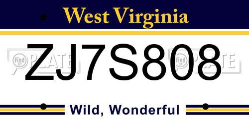 ZJ7S808 West Virginia License Plate