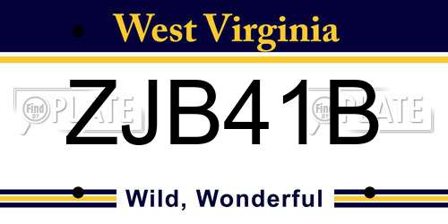 ZJB41B West Virginia License Plate