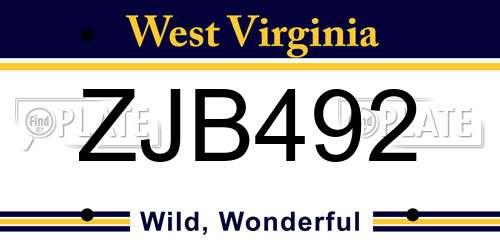 ZJB492 West Virginia License Plate
