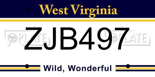 ZJB497 West Virginia License Plate
