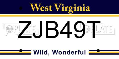 ZJB49T West Virginia License Plate