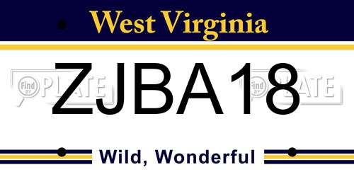ZJBA18 West Virginia License Plate