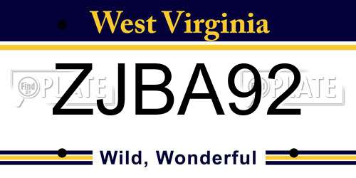 ZJBA92 West Virginia License Plate