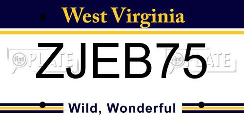 ZJEB75 West Virginia License Plate