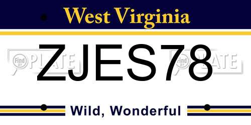 ZJES78 West Virginia License Plate