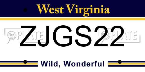 ZJGS22 West Virginia License Plate