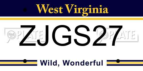 ZJGS27 West Virginia License Plate