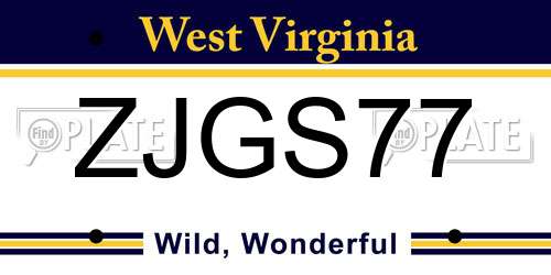 ZJGS77 West Virginia License Plate