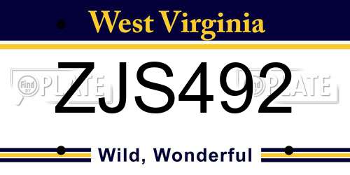 ZJS492 West Virginia License Plate