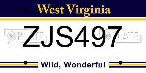 ZJS497 West Virginia License Plate