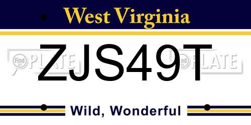 ZJS49T West Virginia License Plate