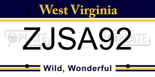 ZJSA92 West Virginia License Plate