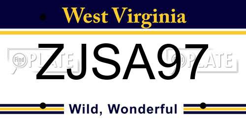 ZJSA97 West Virginia License Plate