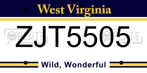 ZJT5505 West Virginia License Plate