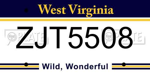 ZJT5508 West Virginia License Plate