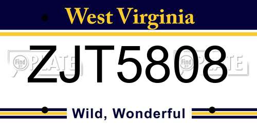 ZJT5808 West Virginia License Plate