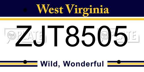 ZJT8505 West Virginia License Plate