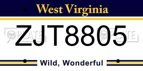 ZJT8805 West Virginia License Plate