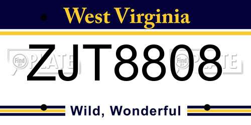 ZJT8808 West Virginia License Plate