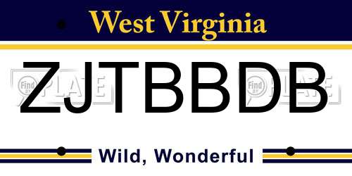 ZJTBBDB West Virginia License Plate