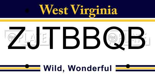 ZJTBBQB West Virginia License Plate