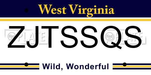 ZJTSSQS West Virginia License Plate