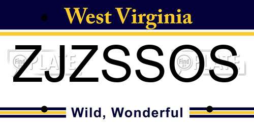 ZJZSSOS West Virginia License Plate
