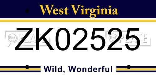 ZK02525 West Virginia License Plate