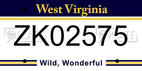 ZK02575 West Virginia License Plate