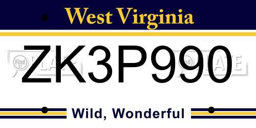 ZK3P990 West Virginia License Plate
