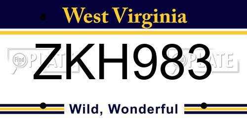 ZKH983 West Virginia License Plate